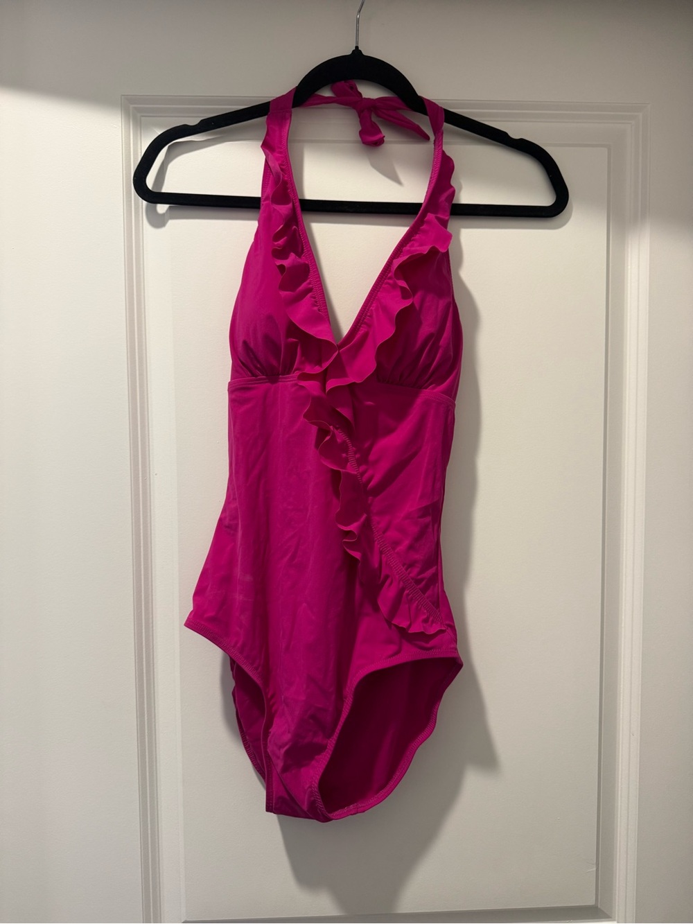 SPANX Women’s Fuchsia Ruffle Halter One-Piece Swimsuit
